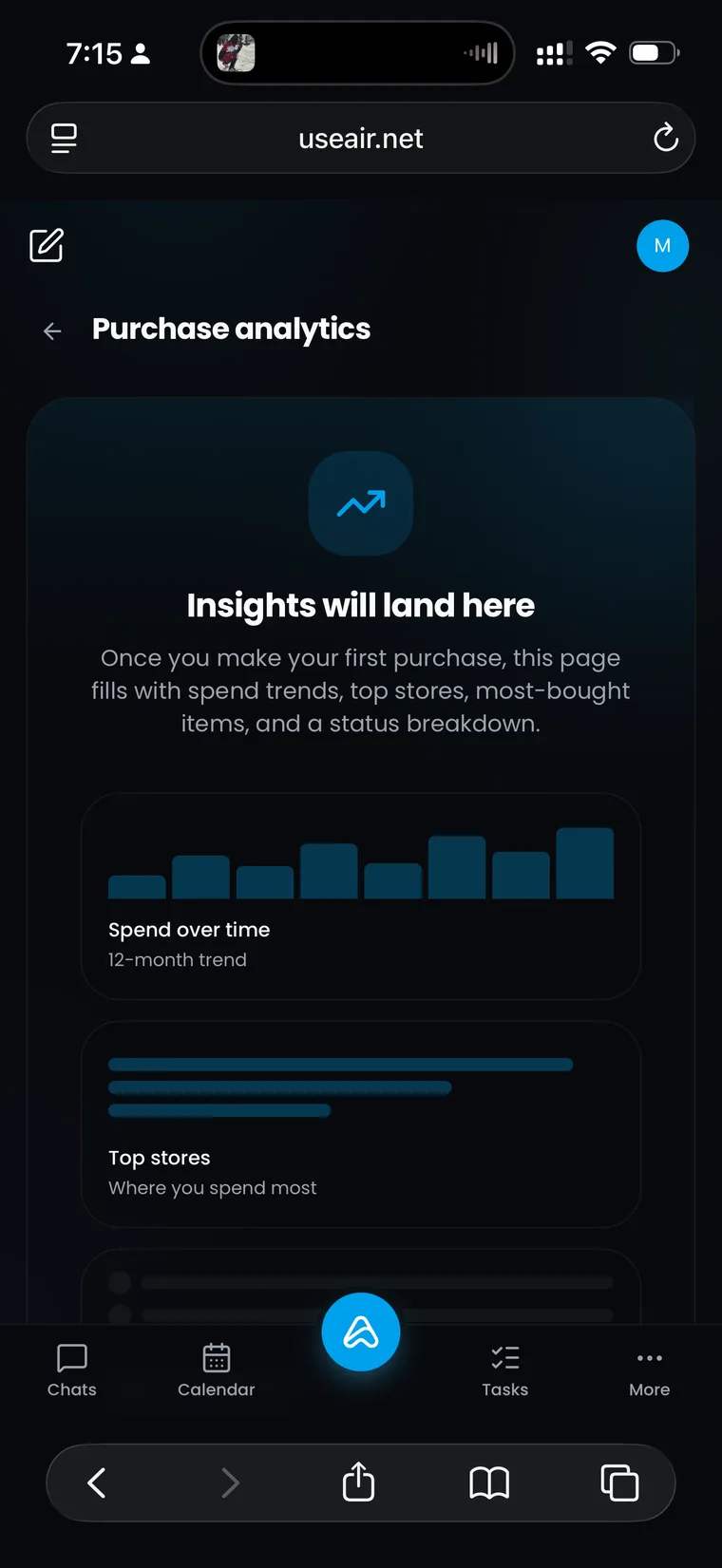 Purchase analytics and payment authorizations in AiR