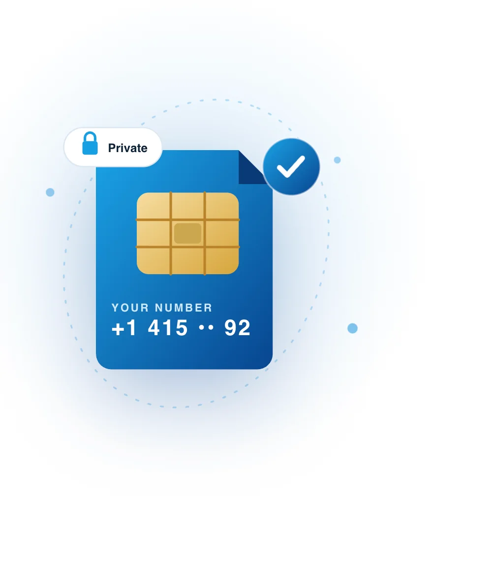 A SIM card marked private, showing a partially hidden phone number.
