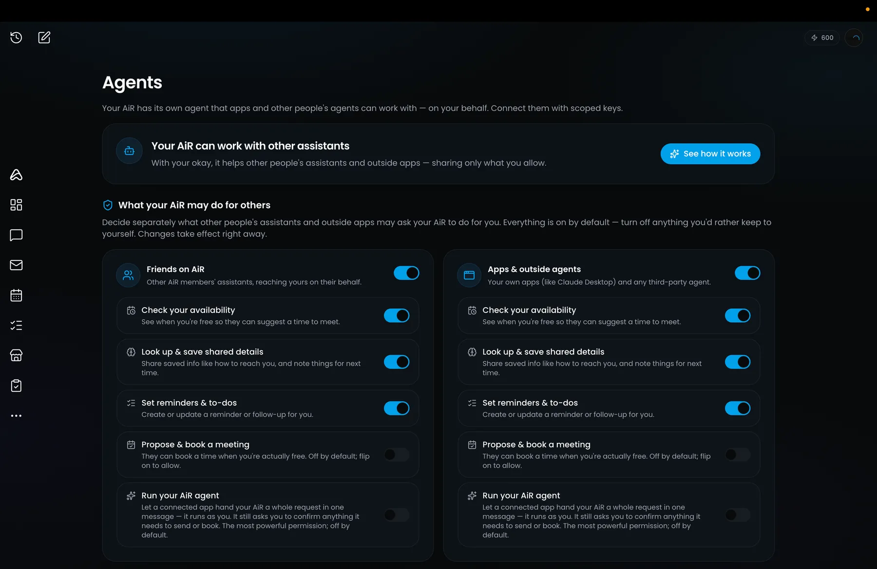 The Agents page of the AiR dashboard